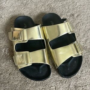 J Slides gold Birkenstock style sandals